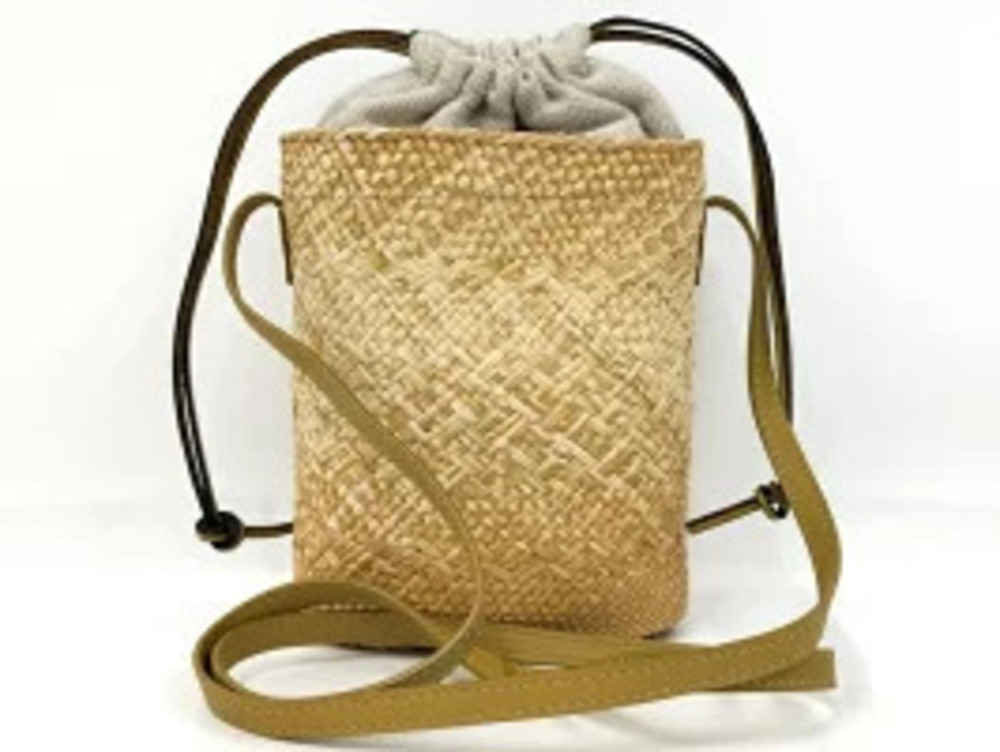Loewe Shoulder Raffia Bag Basket Leather Square Beige Pocket